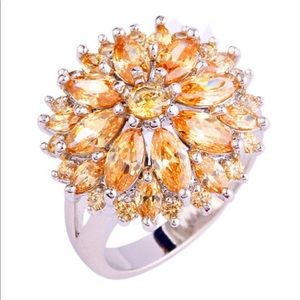 Morganite Champagne & White Topaz Gems Silver Ring